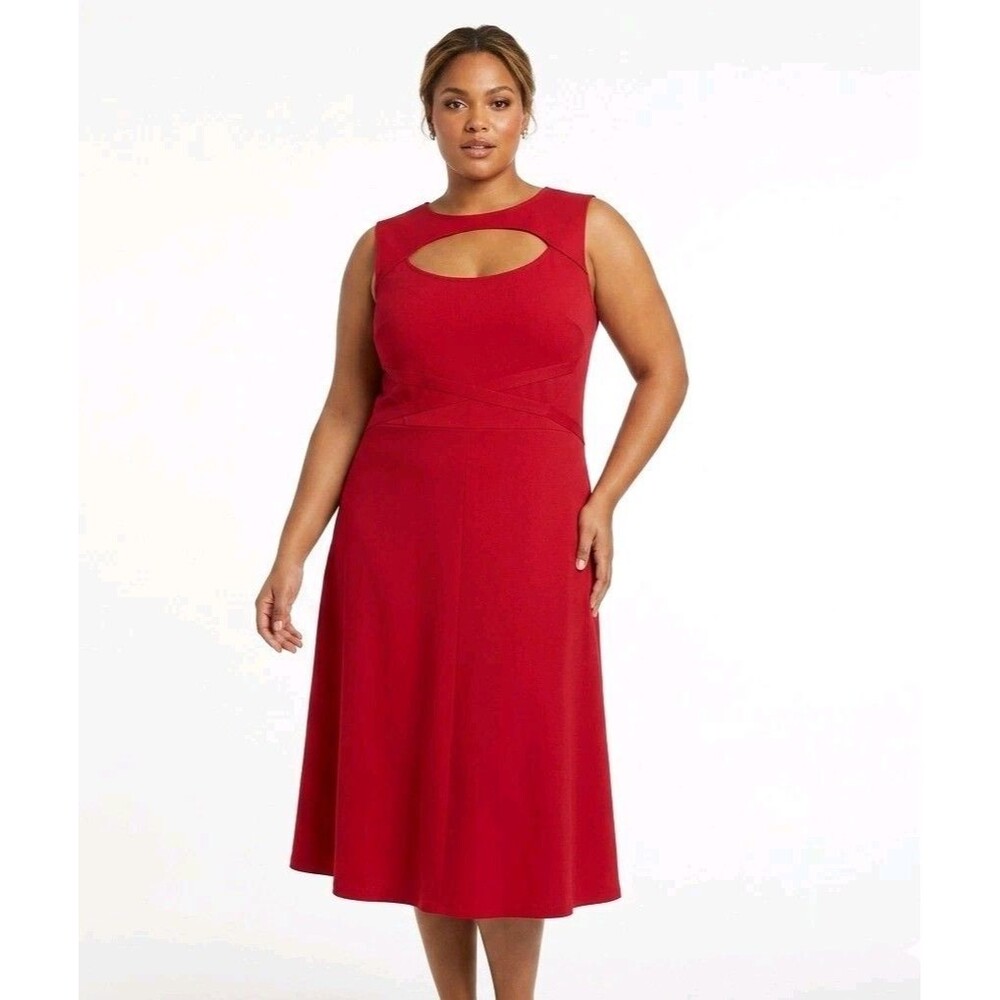 Lane Bryant Red Sleeveless Midi Dress with Keyhole